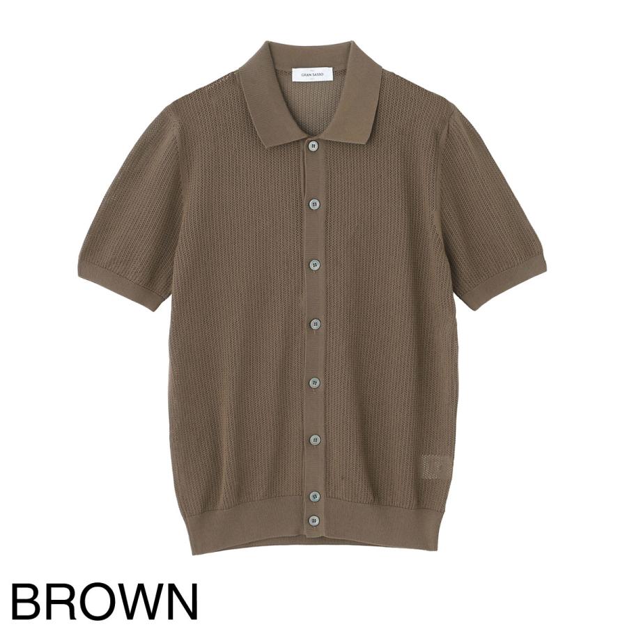Gran Sasso ブラウンコットン半袖セーター Gran Sasso（グランサッソ） 半袖ニットシャツ FRESH COTTON SHORT