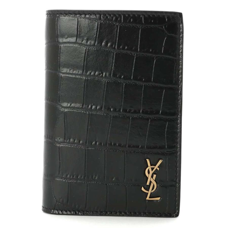 YSL 黒 レザー 二つ折り財布 YSL 二つ折り財布 黒 レザー イヴ サンローラン シルバー 訳あり
