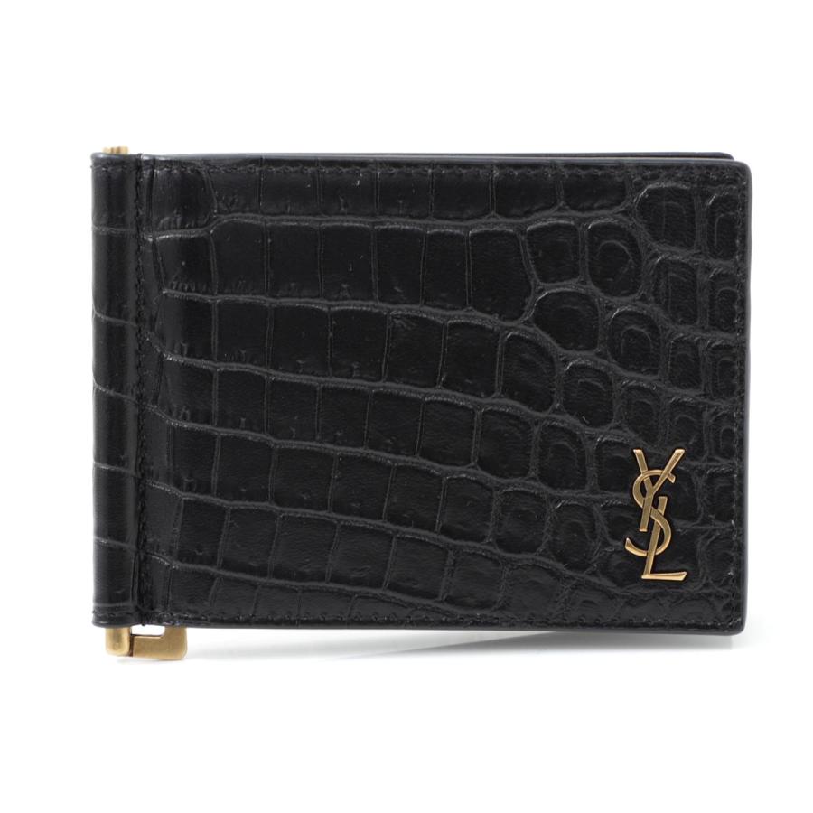 SAINT LAURENT マネークリップ 極美品✨ SAINT LAURENT マネークリップ クロコ レザー ブラック