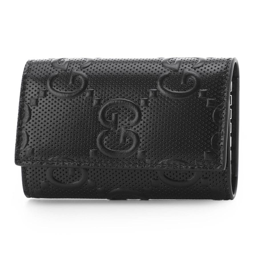 GUCCI ブラックレザー キーホルダー (箱付き) GUCCI 新品同様 グッチ シマ レザー GG柄 キーリング