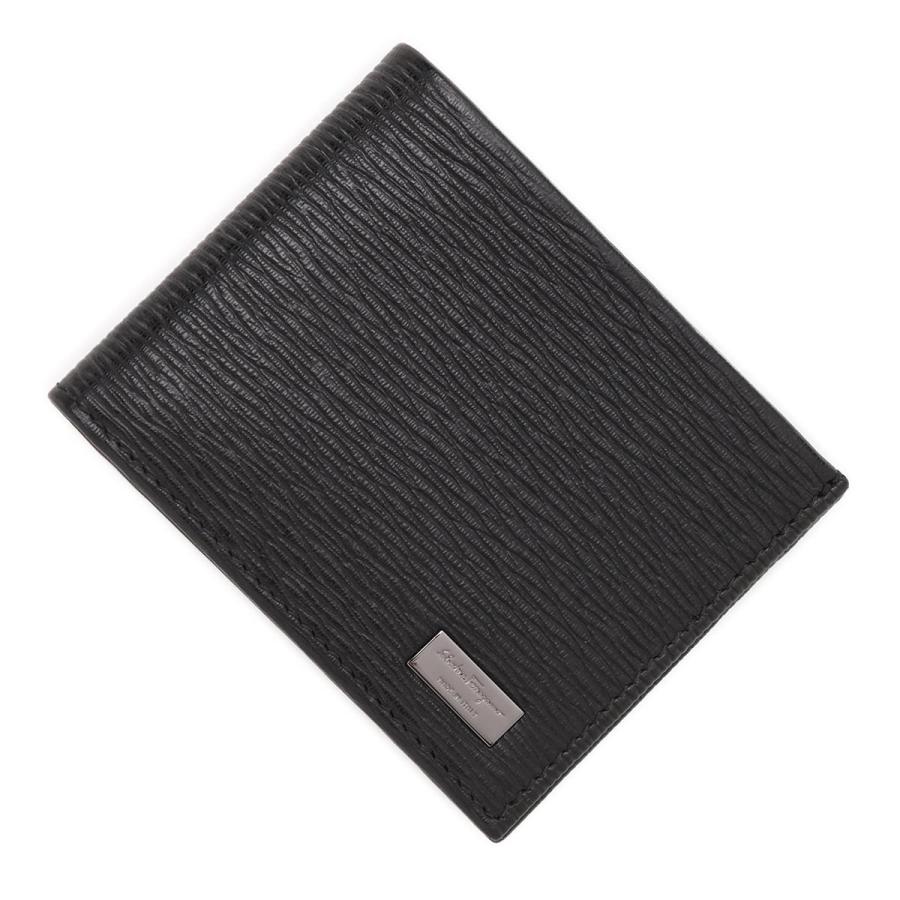 (メンズ)Salvatore Ferragamo 二つ折り財布 ブラック FERRAGAMO ブラックレザー 二つ折り財布