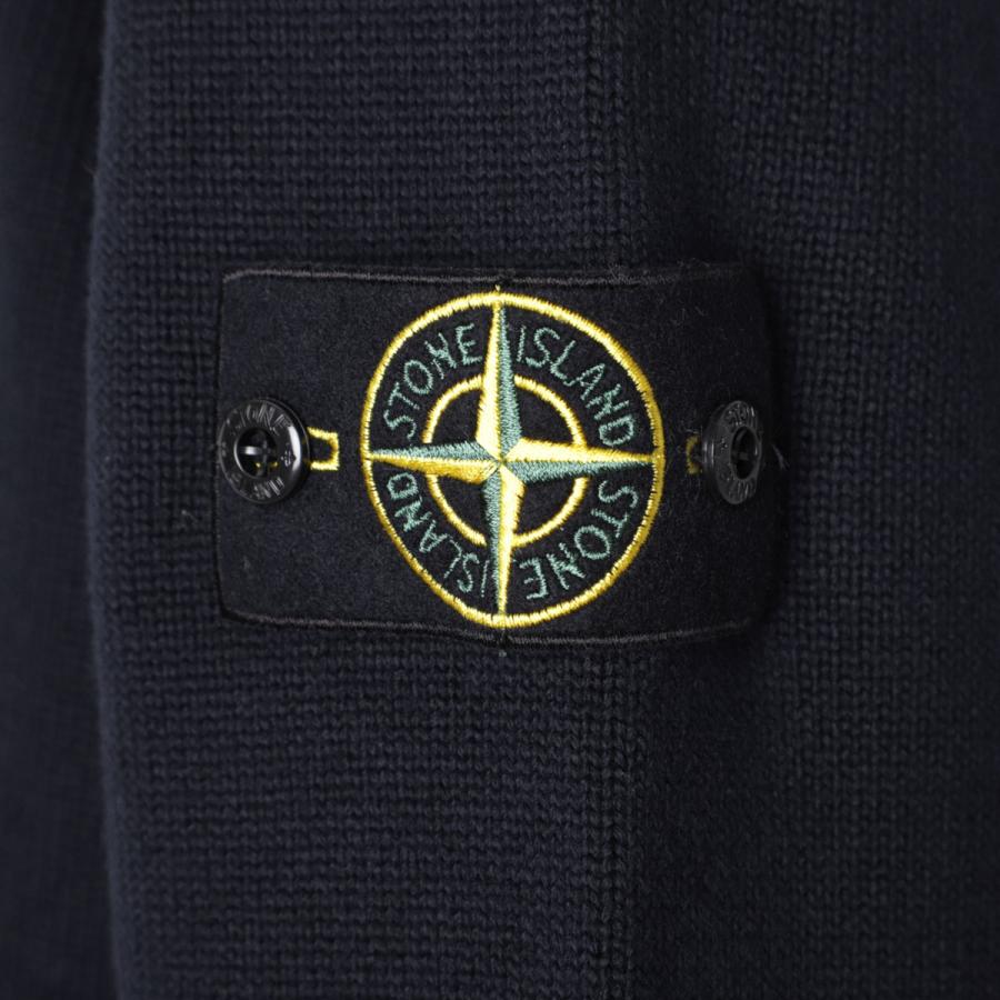 ストーンアイランド★アーム刺繍ロゴ 麻綿 デザインニット カーディガン 紺 L ストーンアイランド☆アーム刺繍ロゴ 麻綿 デザインニット