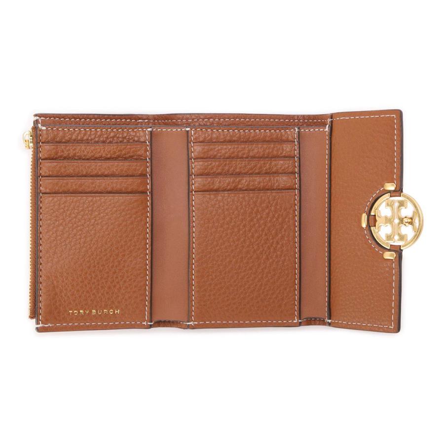 Tory Burch ブラウン 三つ折り財布 TORY BURCH トリーバーチ 財布 三つ折り レザー Wホック ロゴ