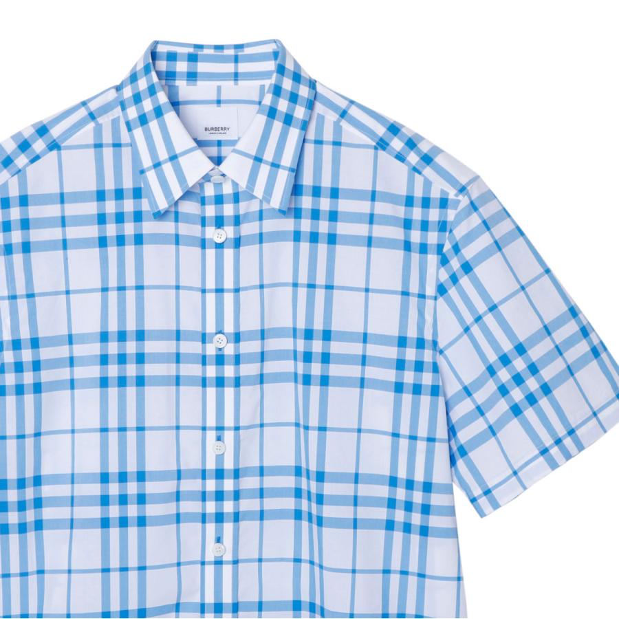 【BURBERRY】新品タグ付き 青白ストライプ 半袖シャツ BURBERRY（バーバリー） 半袖シャツ ブルー メンズ 8069048-opticwhite