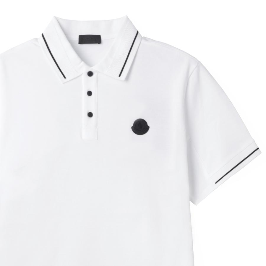 最新新品同様★ モンクレール 襟ライン　M ホワイト ポロシャツ 4S542 MONCLER（モンクレール） 衿トリコロールライン 半袖 ポロシャツ