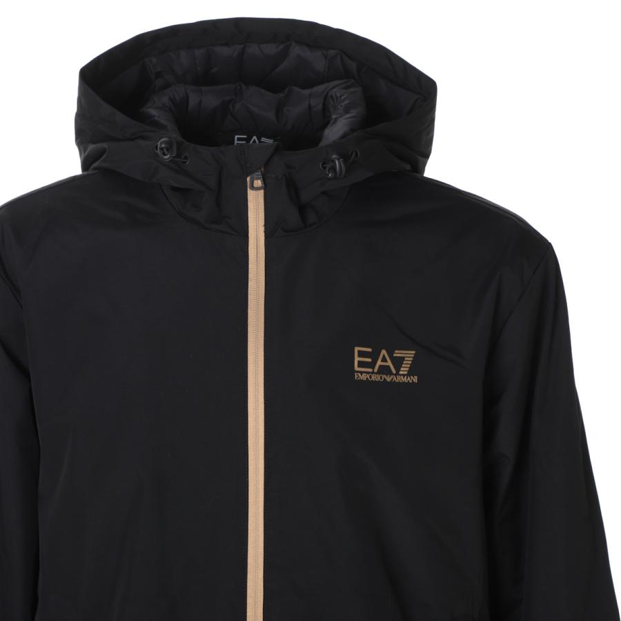 【美品】エンポリオアルマーニ EA7 フーデッド ブルゾン 中綿 切替 黒 L ARMANI（アルマーニ） エンポリオアルマーニ EA7 EMPORIO ARMANI