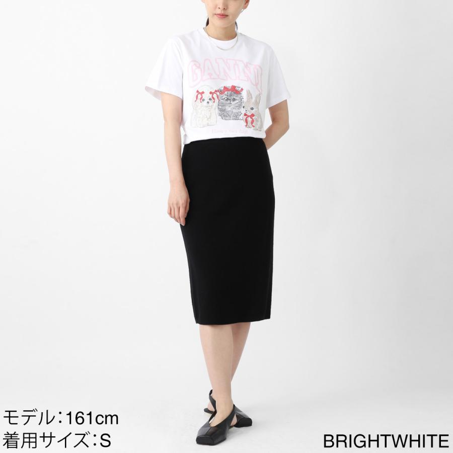 ガニー GANNI クルーネックTシャツ BASIC COTTON JERSEY CUTE ANIMALS ロゴT アニマルプリント ホワイト レディース a1050029-151-brightwhiteの画像