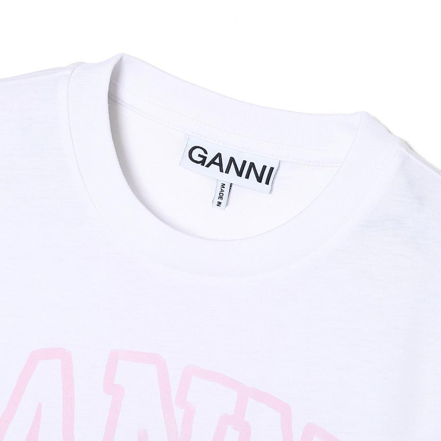 ガニー GANNI クルーネックTシャツ BASIC COTTON JERSEY CUTE ANIMALS ロゴT アニマルプリント ホワイト レディース a1050029-151-brightwhiteの画像