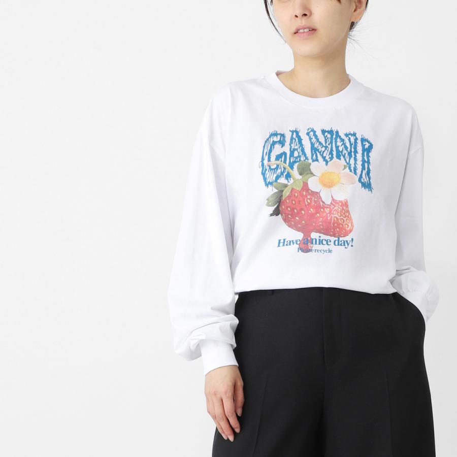 GANNI（ガニー） クルーネック 長袖Tシャツ Basic Cotton Jersey