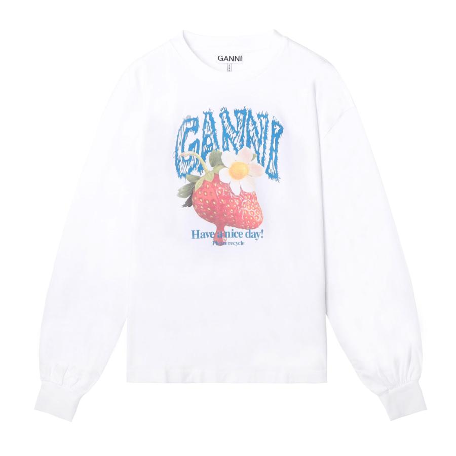 GANNI（ガニー） クルーネック 長袖Tシャツ Basic Cotton Jersey