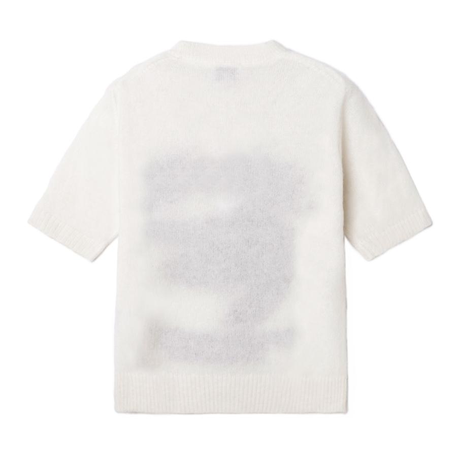 ガニー GANNI クルーネック半袖ニット BRUSHED ALPACA GRAPHIC T-SHIRT 半袖ニット バナナ ロゴ アルパカ混 ホワイト レディース a1070093-135-egretの画像