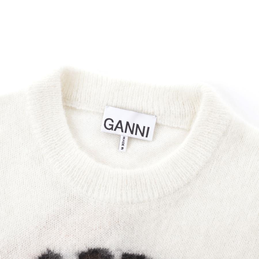 ガニー GANNI クルーネック半袖ニット BRUSHED ALPACA GRAPHIC T-SHIRT 半袖ニット バナナ ロゴ アルパカ混 ホワイト レディース a1070093-135-egretの画像