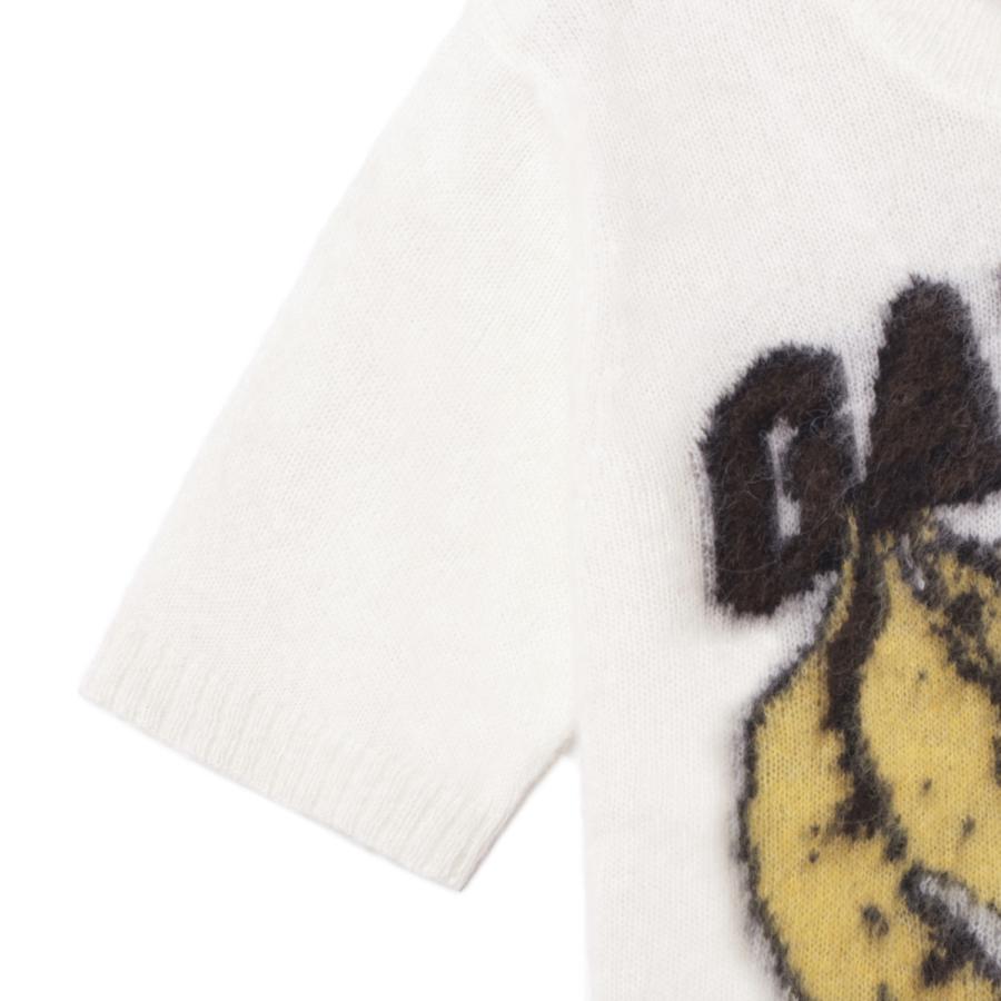 ガニー GANNI クルーネック半袖ニット BRUSHED ALPACA GRAPHIC T-SHIRT 半袖ニット バナナ ロゴ アルパカ混 ホワイト レディース a1070093-135-egretの画像