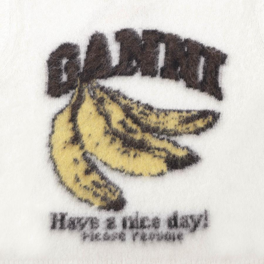 ガニー GANNI クルーネック半袖ニット BRUSHED ALPACA GRAPHIC T-SHIRT 半袖ニット バナナ ロゴ アルパカ混 ホワイト レディース a1070093-135-egretの画像