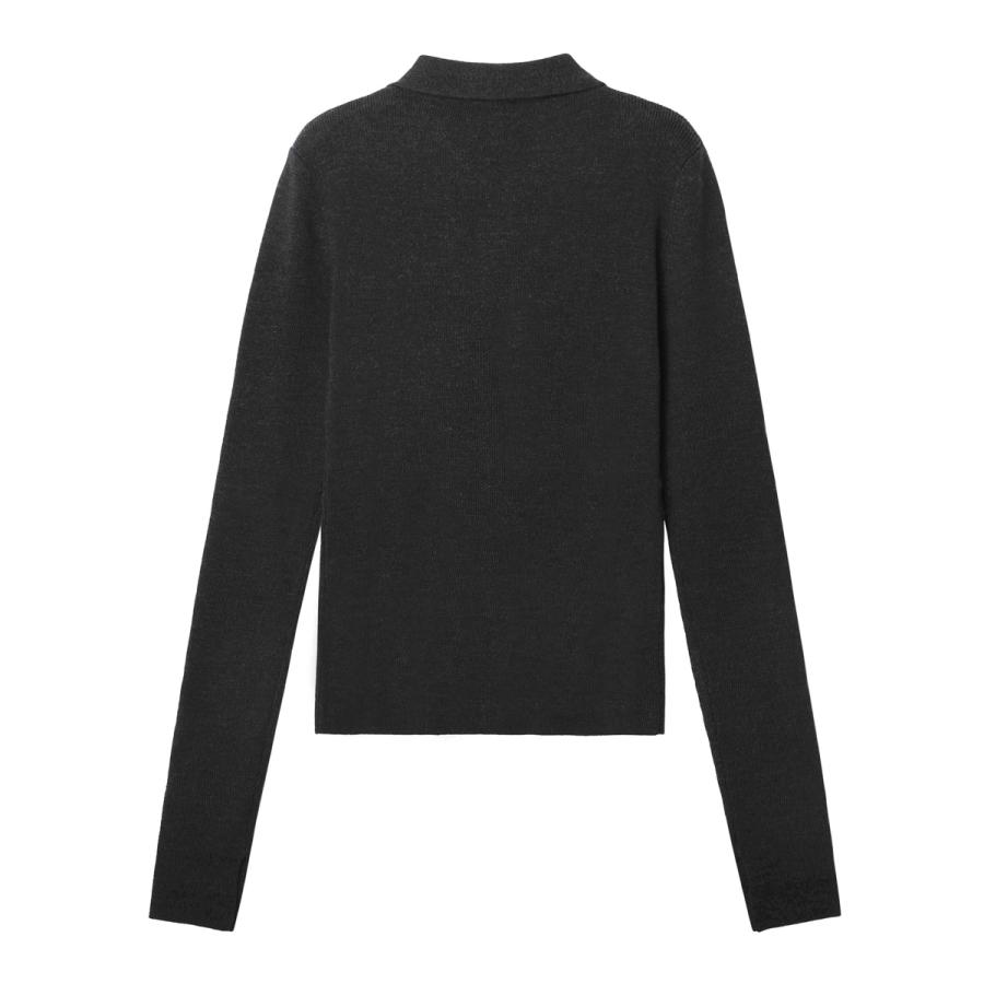GANNI（ガニー） 長袖ニットポロシャツ Mini Ribbed Merino Polo