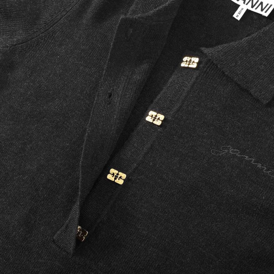 GANNI（ガニー） 長袖ニットポロシャツ Mini Ribbed Merino Polo