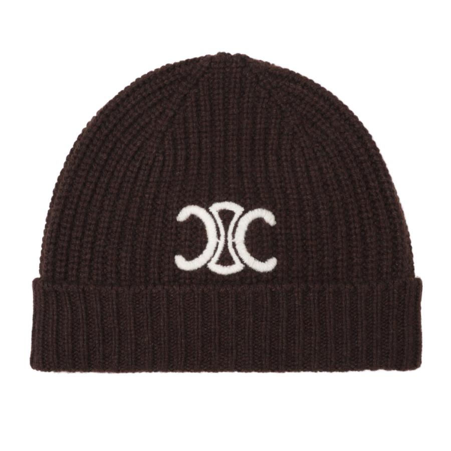 CELINE セリーヌ ニットキャップ TRIOMPHE BEANIE ビーニー ブラウン