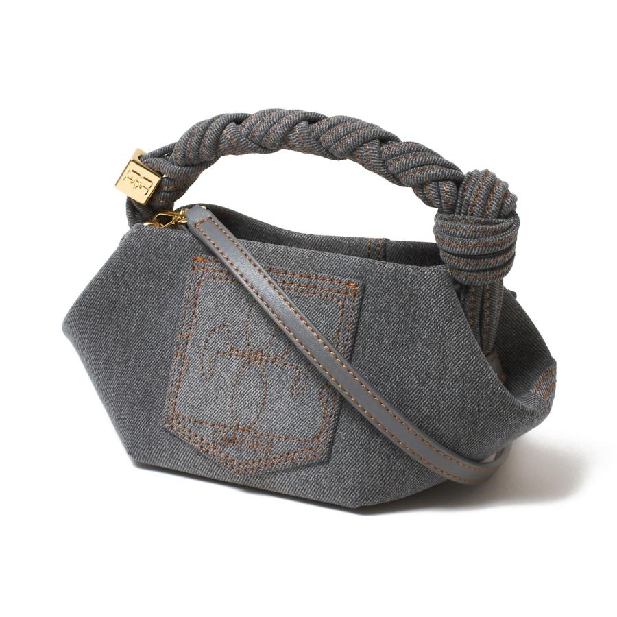 ガニー GANNI ハンドバッグ 2WAY BOU MINI DENIM バタフライロゴ 刻印入りダイス コットン ショルダーバッグ ミニバッグ グレー レディースの画像