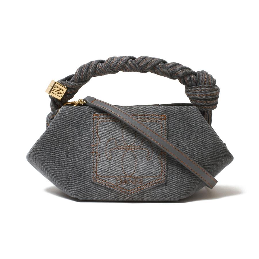 ガニー GANNI ハンドバッグ 2WAY BOU MINI DENIM バタフライロゴ 刻印入りダイス コットン ショルダーバッグ ミニバッグ グレー レディースの画像