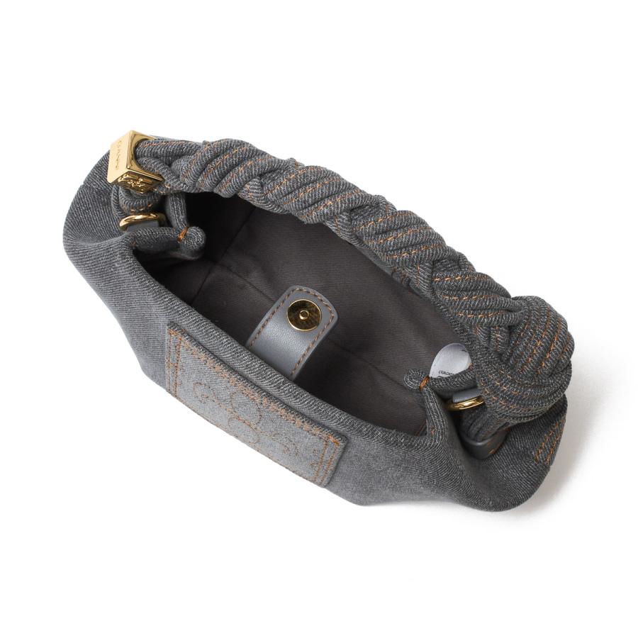 ガニー GANNI ハンドバッグ 2WAY BOU MINI DENIM バタフライロゴ 刻印入りダイス コットン ショルダーバッグ ミニバッグ グレー レディースの画像
