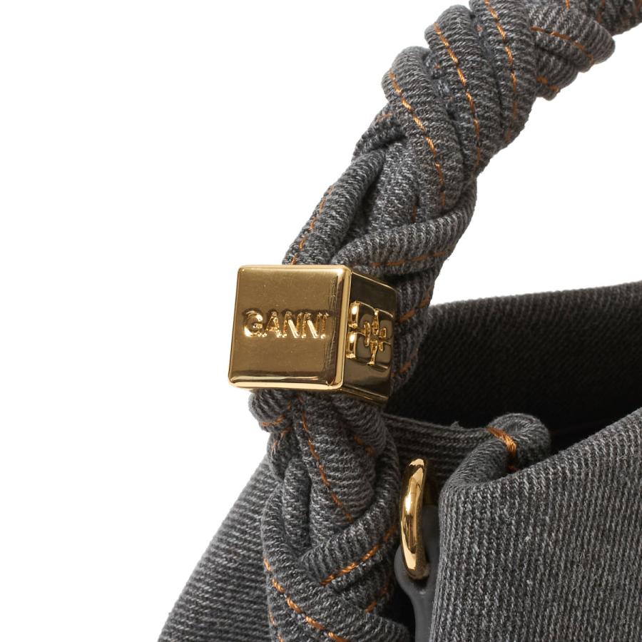 ガニー GANNI ハンドバッグ 2WAY BOU MINI DENIM バタフライロゴ 刻印入りダイス コットン ショルダーバッグ ミニバッグ グレー レディースの画像
