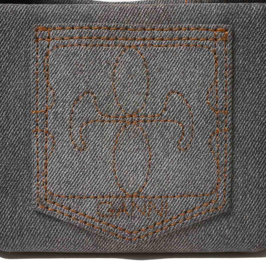 ガニー GANNI ハンドバッグ 2WAY BOU MINI DENIM バタフライロゴ 刻印入りダイス コットン ショルダーバッグ ミニバッグ グレー レディースの画像