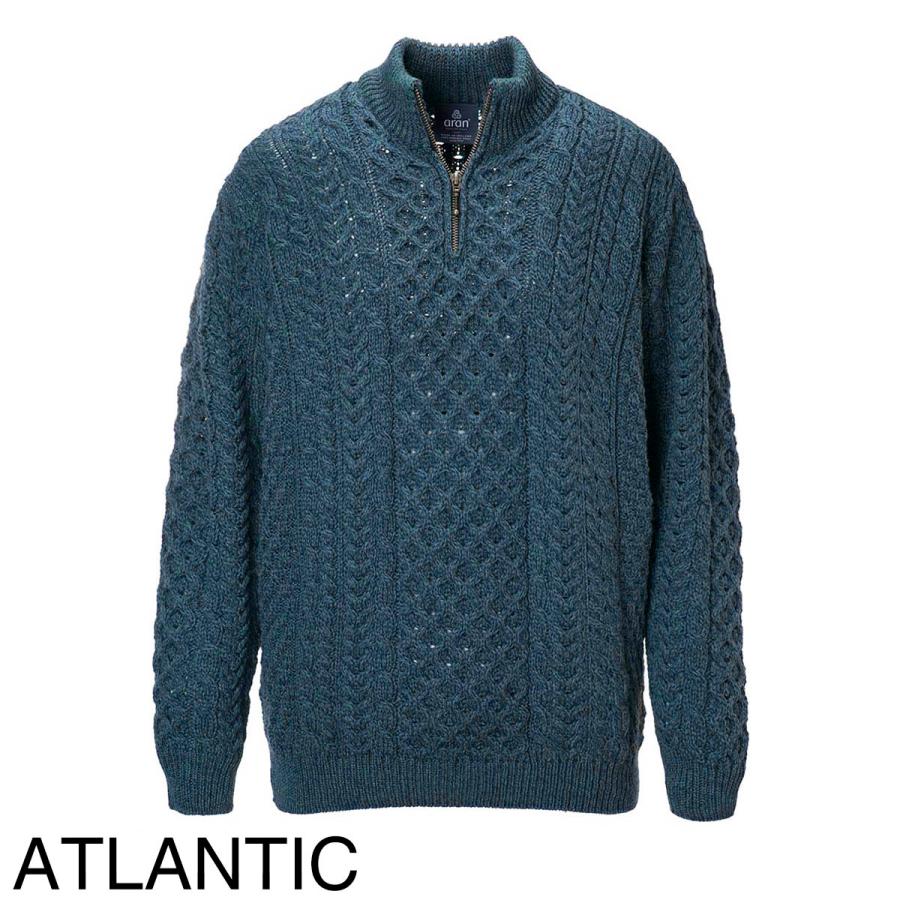 AURALEE 21AW アラン模様 ハイネック 厚手 ケーブルニット 水色 aran WOOLLEN MILLS（アランウーレンミルズ） ハイネックニット メンズ