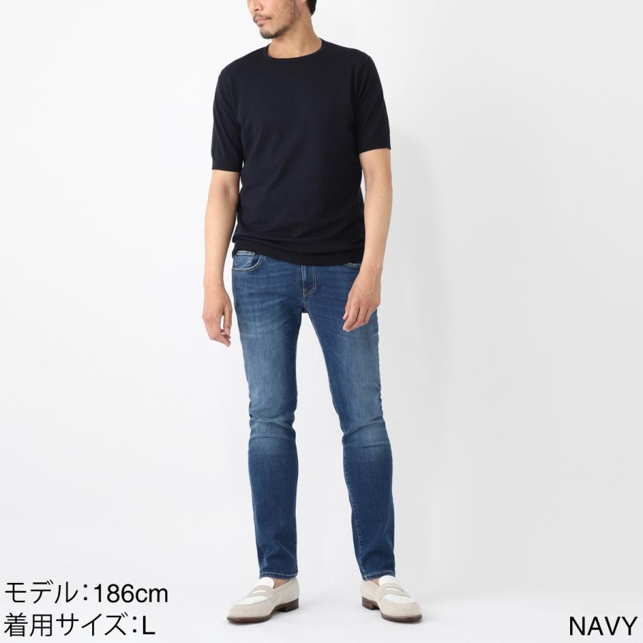 美品　ジョンスメドレー　シーアイランドコットン　アンサンブル　リブニット　紺 JOHN SMEDLEY（ジョンスメドレー） クルーネック半袖ニット BELDEN