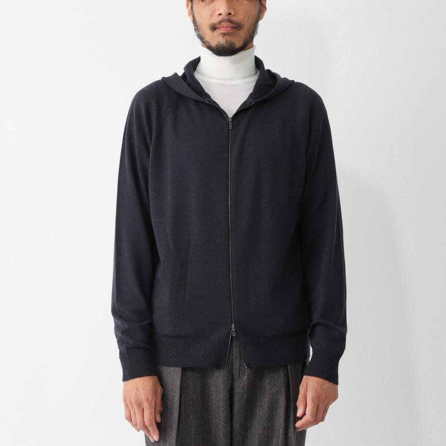 美品✨ジョンスメドレー メリノウール 30Gフードパーカー　ニット　ネイビー　M JOHN SMEDLEY（ジョンスメドレー） ジップアップ パーカ CARTY