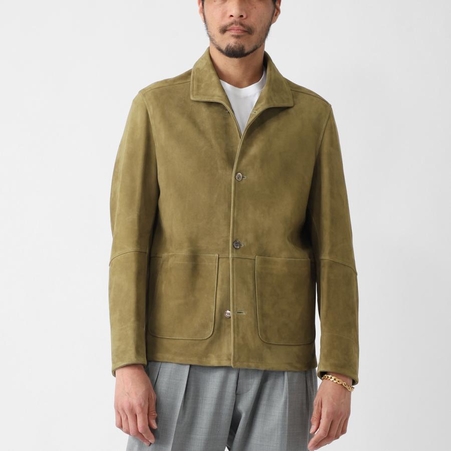 エンメティ EMMETI レザージャケット COLE カーコート ワークジャケット 大きいサイズあり ブラウン メンズ cole-lambskin-suede-lightsalviaの画像