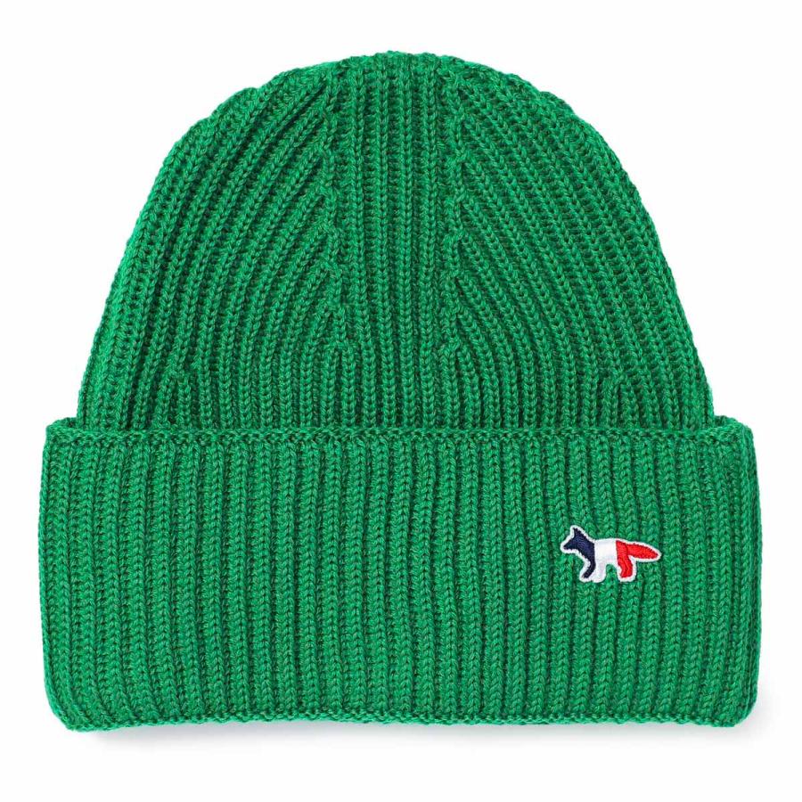 MAISON KITSUNÉ ダークグリーン ニット帽 MAISON KITSUNE（メゾン キツネ） ニットキャップ ビーニー グリーン
