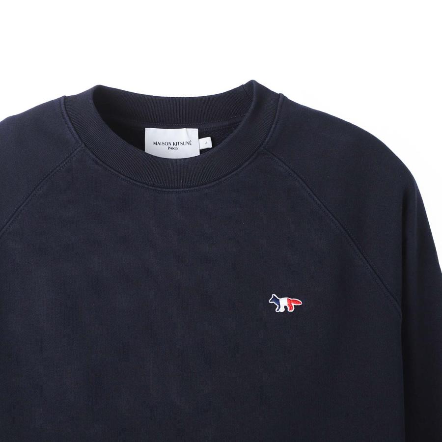 メゾンキツネ　ネイビー ラグランスリーブ トレーナー キツネ刺繍 MAISON KITSUNE メゾンキツネ スウェット SWEATSHIRT TRICOLOR