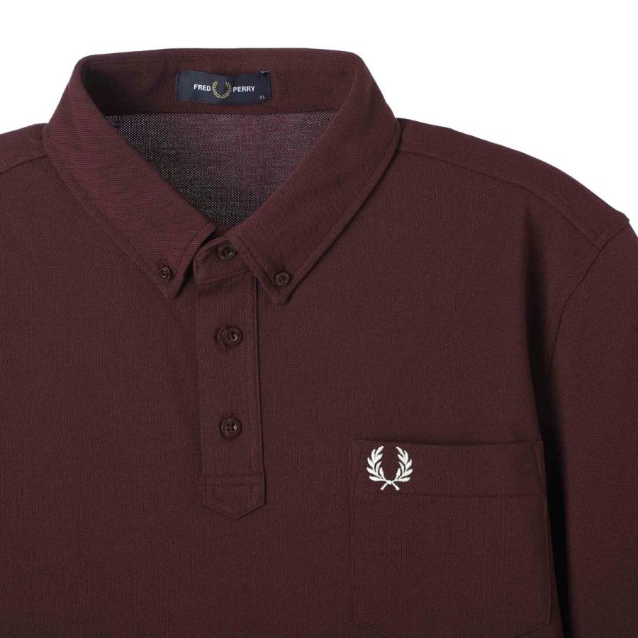 FRED PERRY ポロシャツ Lサイズ グレー/バーガンディ フレッドペリー FRED PERRY 【正規品】Ls Twin Tipped Shirt