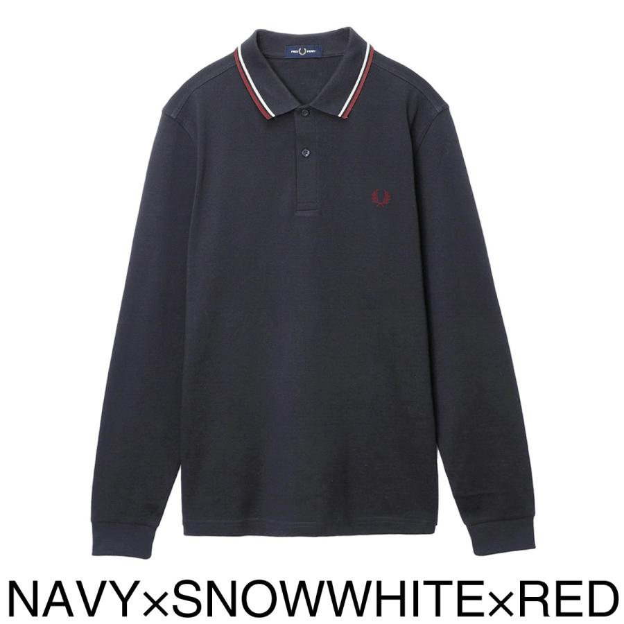 FRED PERRY 長袖 ネイビー ストレッチリブポロシャツ FRED PERRY