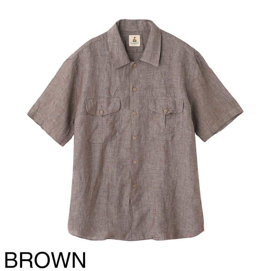 美品　GuyRover 半袖リネンオープンカラーシャツ　イタリア　ブラウン　L GUY ROVER（ギローバー） 半袖シャツ WASH オープンカラーシャツ