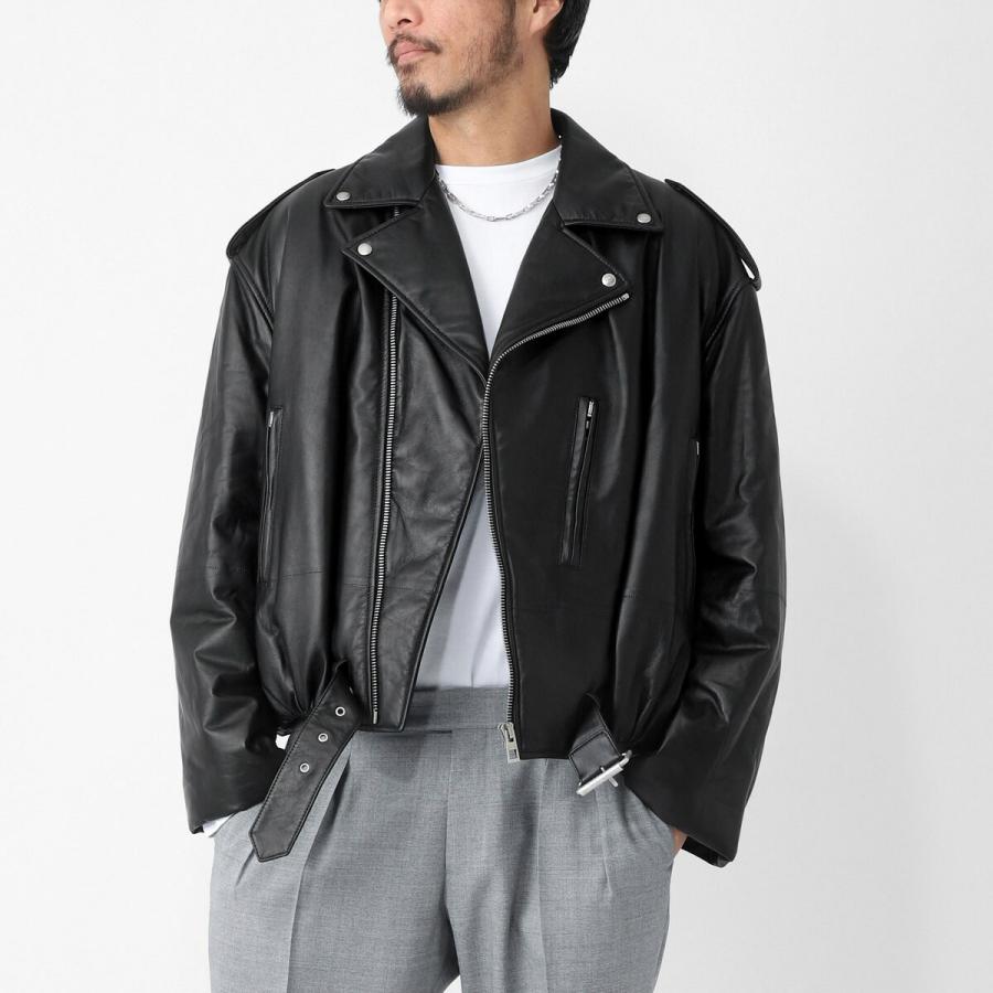 Loewe ロエベ ブラック レザー シングルライダースジャケット LOEWE（ロエベ） レザージャケット BALLOON BIKER JACKET バルーン
