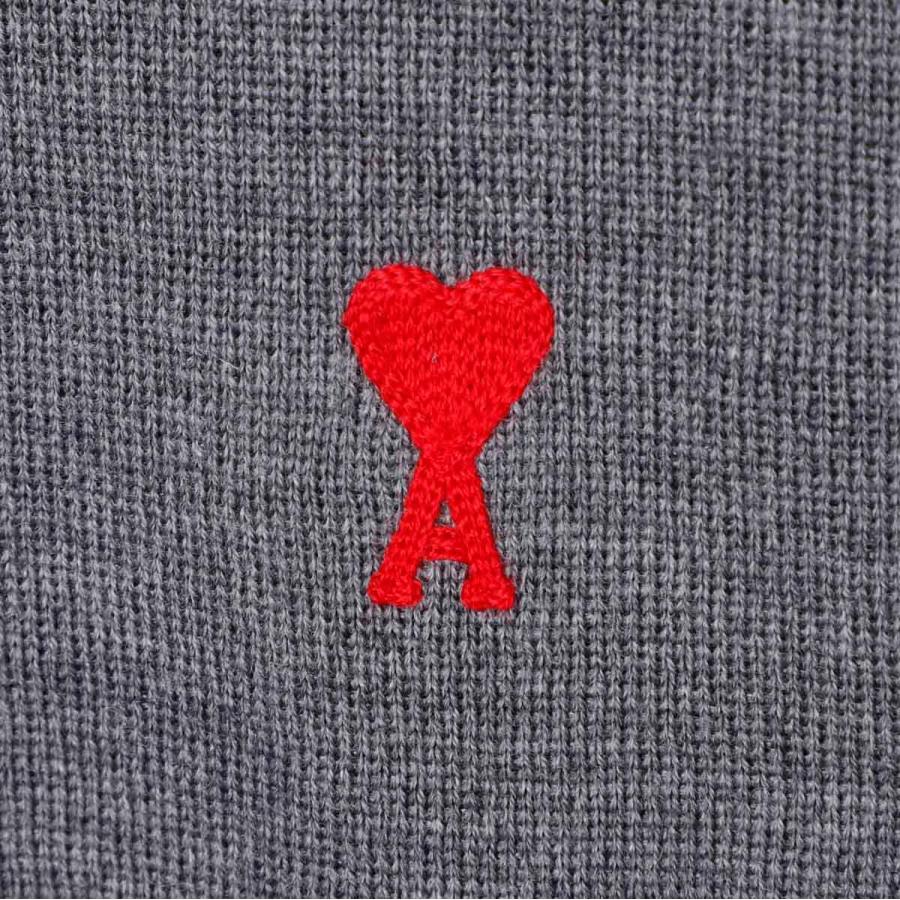 正規品・美品】ami Paris グレー ニットポロシャツ 赤いハート刺繍 ami