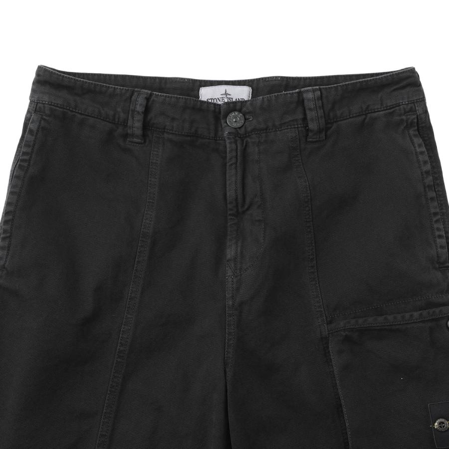 ストーンアイランド STONE ISLAND ハーフカーゴパンツ L100014 ORGANIC PANAMA COTTON 'OLD' EFFECT カーゴバミューダパンツ ブラック メンズの画像