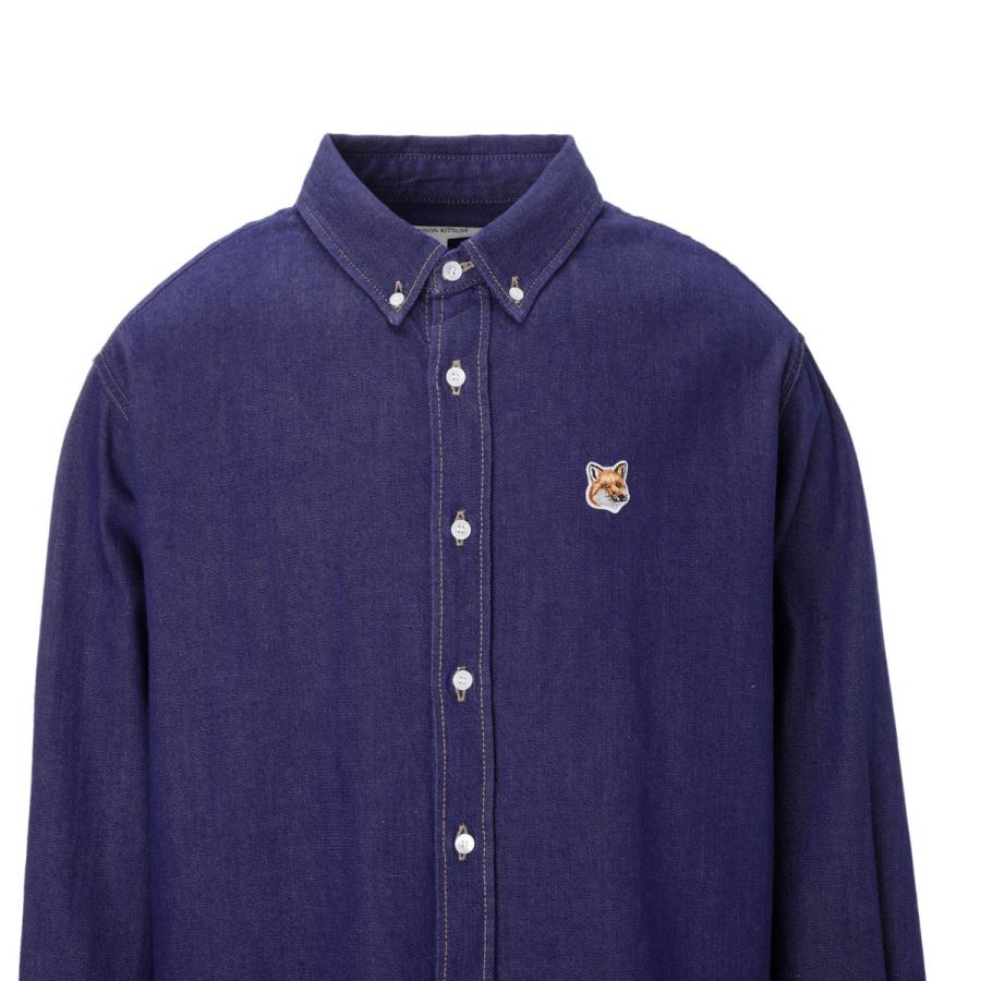 メゾンキツネ MAISON KITSUNE デニムシャツ BD CASUAL SHIRT WITH INSTITUTIONAL FOX HEAD PATCH ブルー メンズ lm00401ww0084-p470-indigo｜mb-y｜03