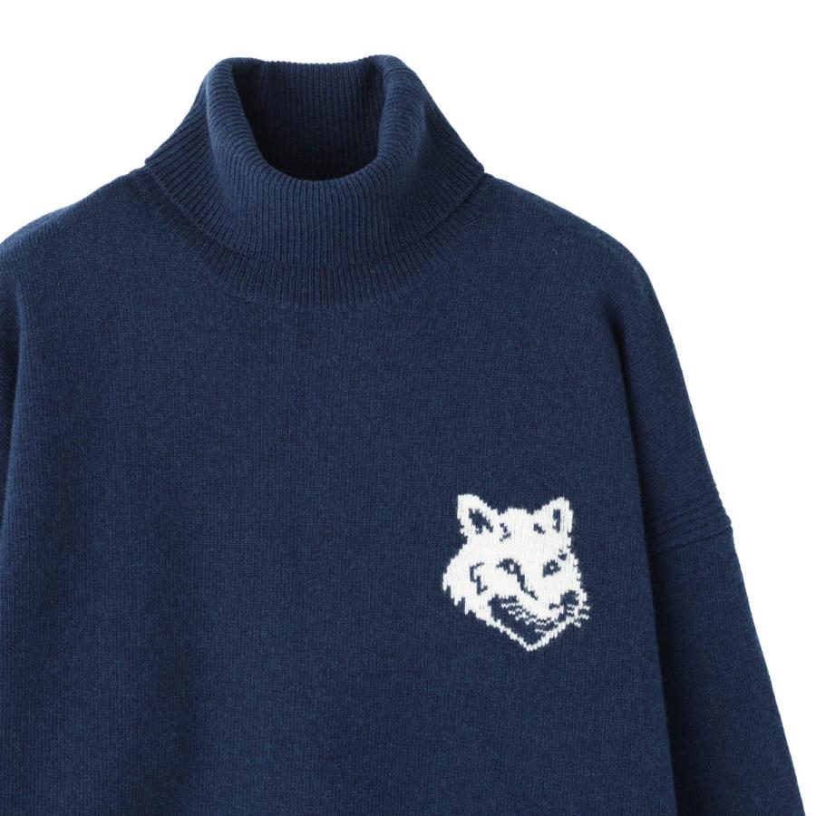 メゾンキツネ MAISON KITSUNE タートルネック ニット FOX HEAD INTARSIA COMFORT HIGH NECK JUMPER メンズ lm00820kt1063-p476-inkblue｜mb-y｜03