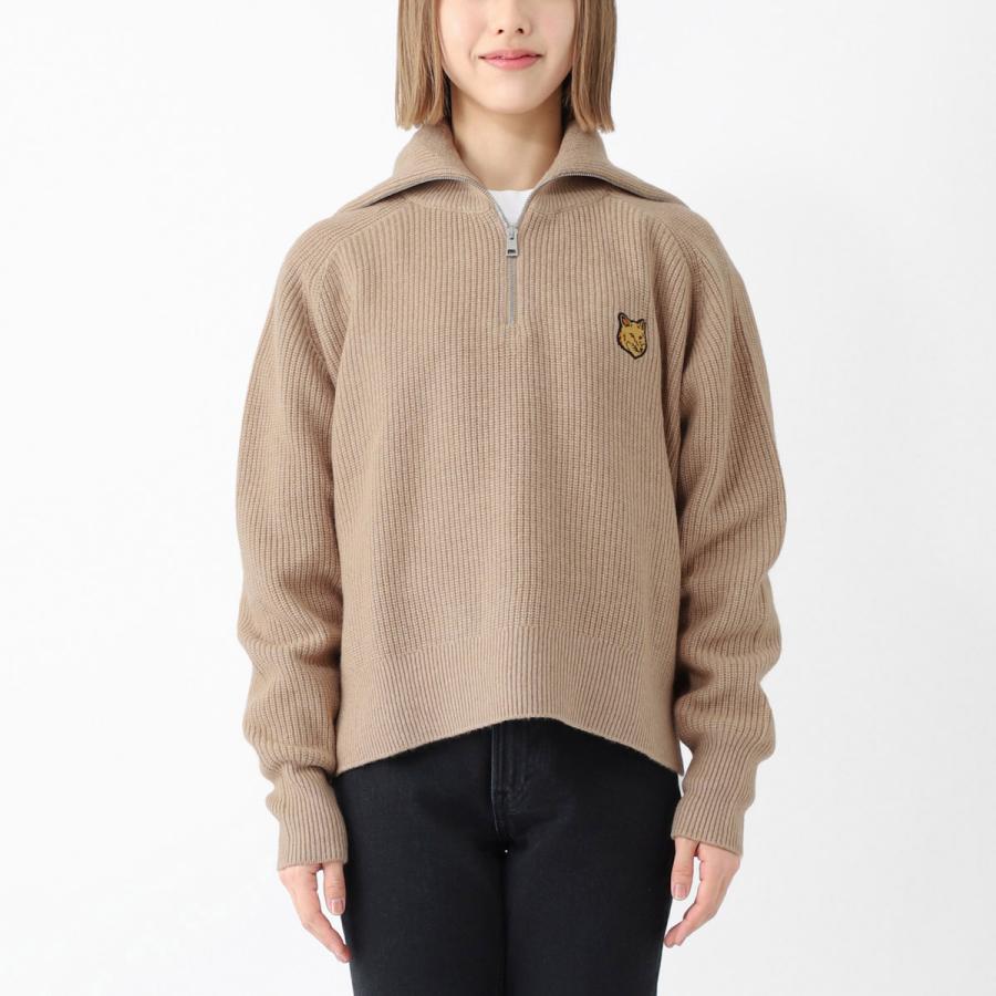 メゾンキツネ MAISON KITSUNE ハーフジップニット BOLD FOX HEAD PATCH HALF ZIP RIBBED JUMPER ベージュ レディース lw00809kt1093-h251-beigemelange メゾンキツネ MAISON KITSUNE ハーフジップニット BOLD FOX HEAD PATCH HALF ZIP RIBBED JUMPER ベージュ レディース lw00809kt1093-h251-beigemelange