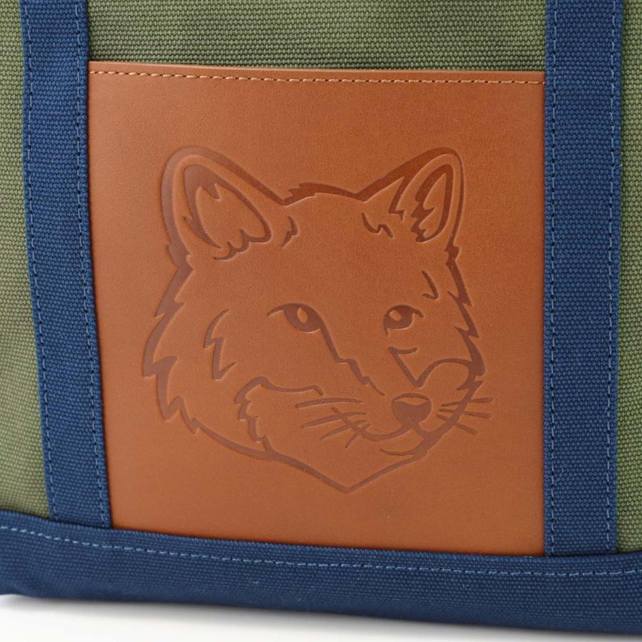 メゾンキツネ MAISON KITSUNE トートバッグ FOX HEAD LEATHER POCKET MINI TOTE BAG グリーン メンズ レディース lw05107ww0083-m349-militarygreen-inkblue｜mb-y｜13