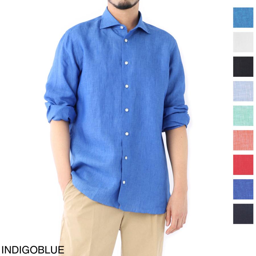 ボリエッロ　シャツ　ブルー　メンズ ボリエッロ BORRIELLO ワイドカラー リネンシャツ MARECHIARO SLIM FIT