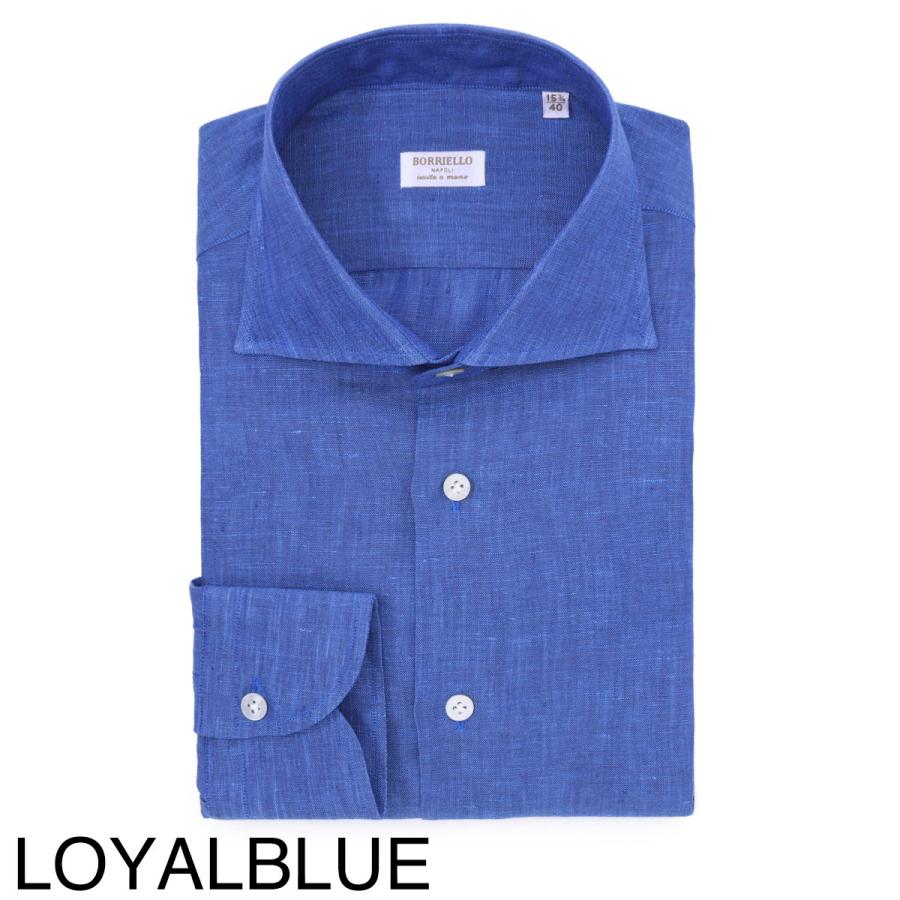 ボリエッロ　シャツ　ブルー　メンズ ボリエッロ BORRIELLO ワイドカラー リネンシャツ MARECHIARO SLIM FIT