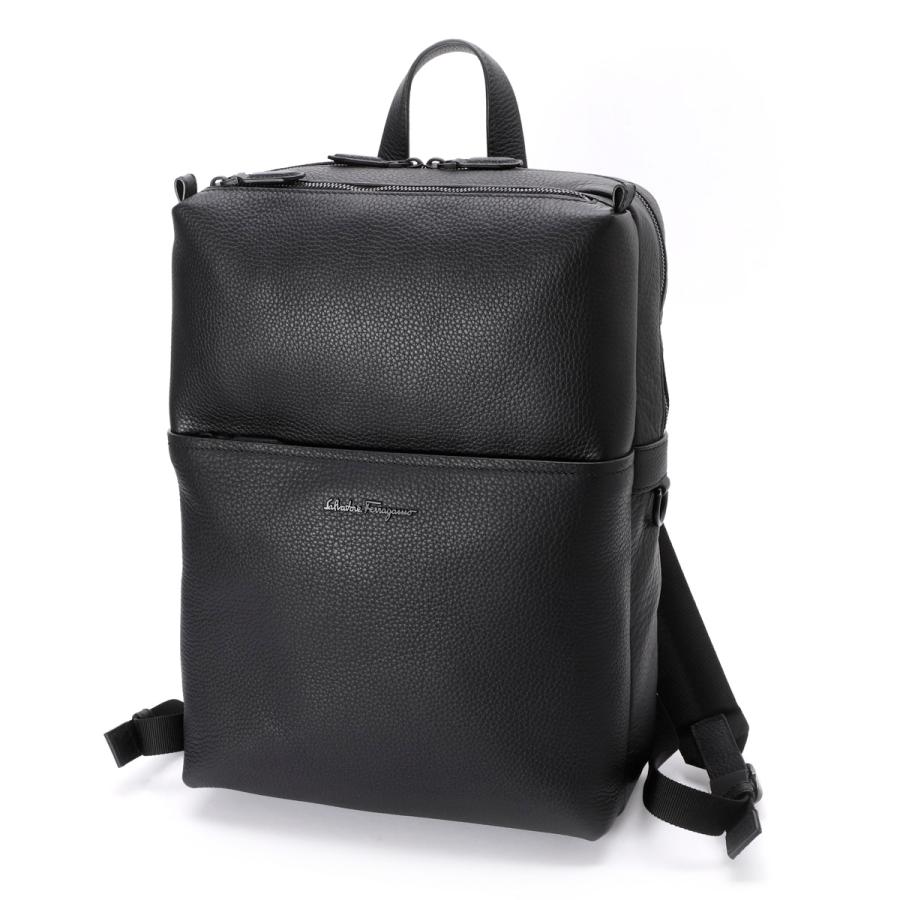 フェラガモ リュック 黒 シボ革 レザー バックパック メンズ 通勤 FERRAGAMO（フェラガモ） バックパック リュック ブラック メンズ
