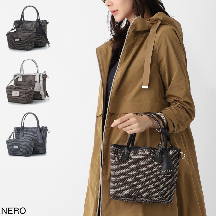 ヴィソナ VISONA ハンドバッグ 2WAY ハンドバッグ ショルダーバッグ バッグインバッグ ポーチ付き モノグラムプリント ショルダーバッグ レディース 24935-nero