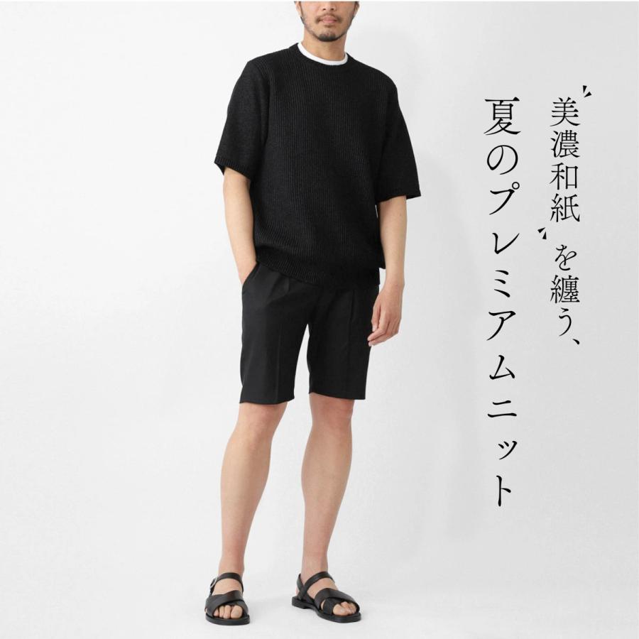 モダンブルー MODERN B. 美濃和紙ニットTシャツ 7ゲージ サマーニット 大きいサイズあり メンズ mborsskt01-black_5