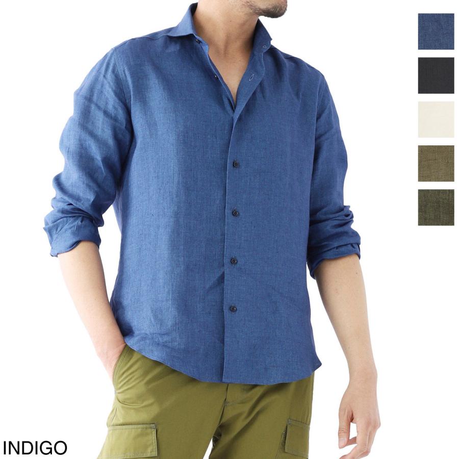 フィナモレ リネンシャツ スカイブルー ホリゾンタルカラー