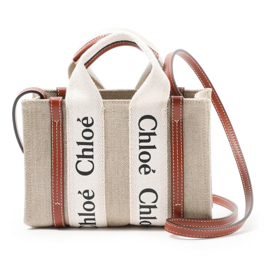 Chloé Woody スモールトートバッグ white brown Chloe（クロエ） ショルダーバッグ 2WAY WOODY MINI レディース