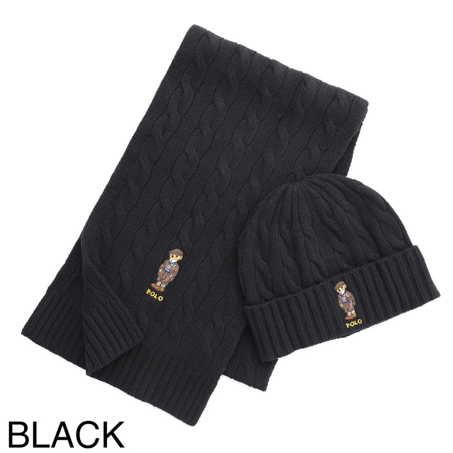Polo ベア　Ralph Lauren ブラック マフラー ニット帽 セット Polo ベアRalph Lauren ブラック マフラー ニット帽 セット